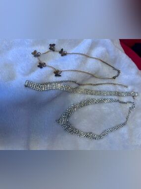 ❤️❤️ Gold Butterfly & Silver Crystal Layered Necklace Set